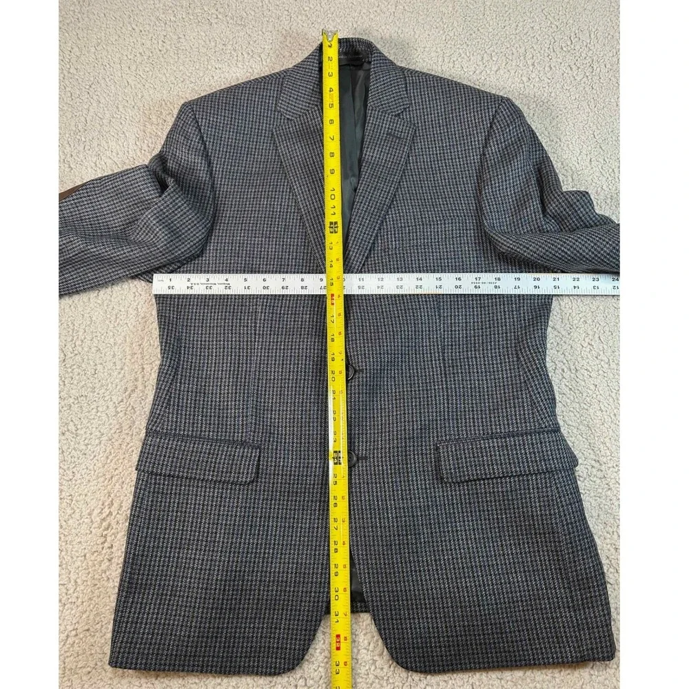 Chaps Mens 40R‎ Wool Blazer Sport Coat Blue Houndstooth Elbow Patches 100% Wool